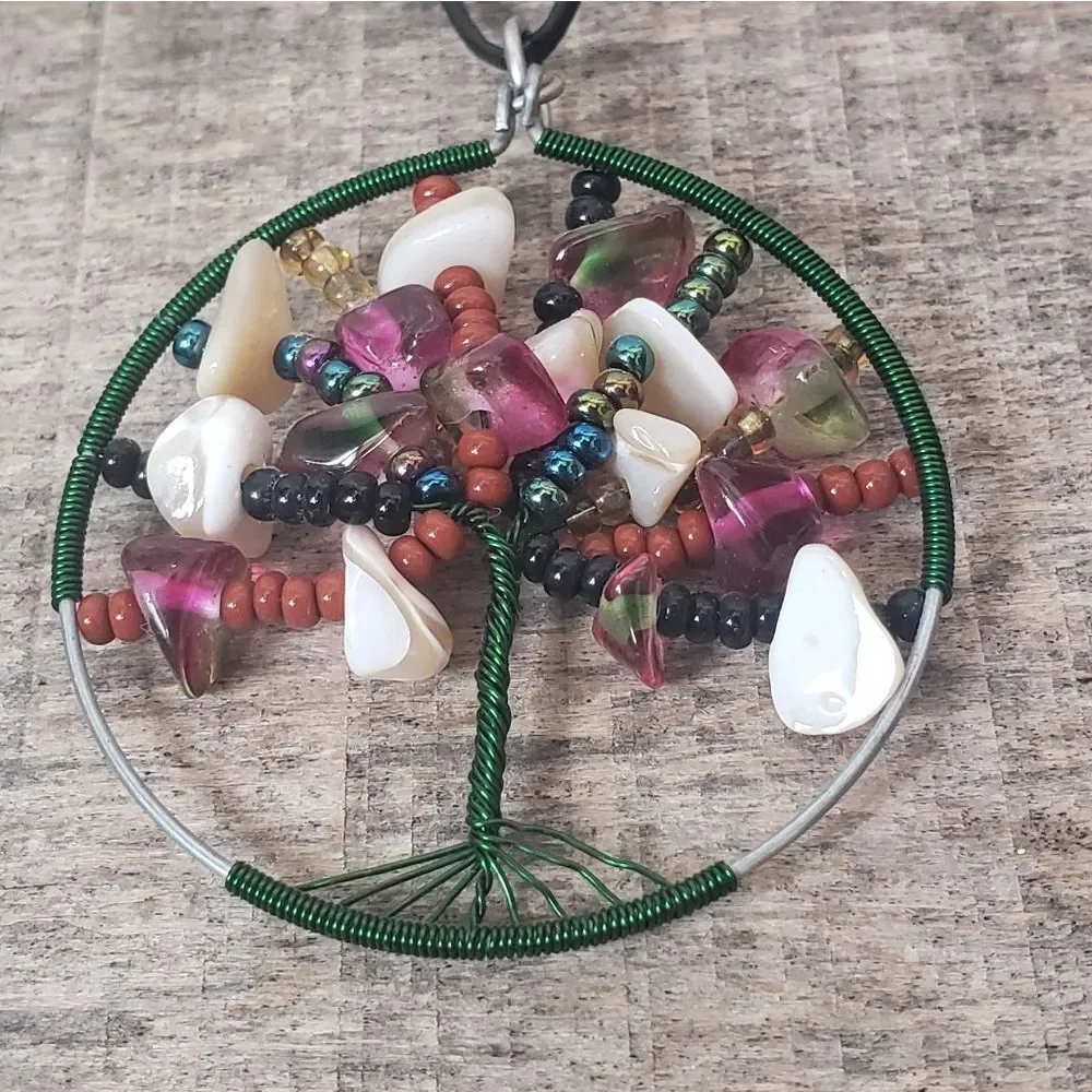 TREE OF LIFE Wire-Wrapped Beaded Pendant Necklace